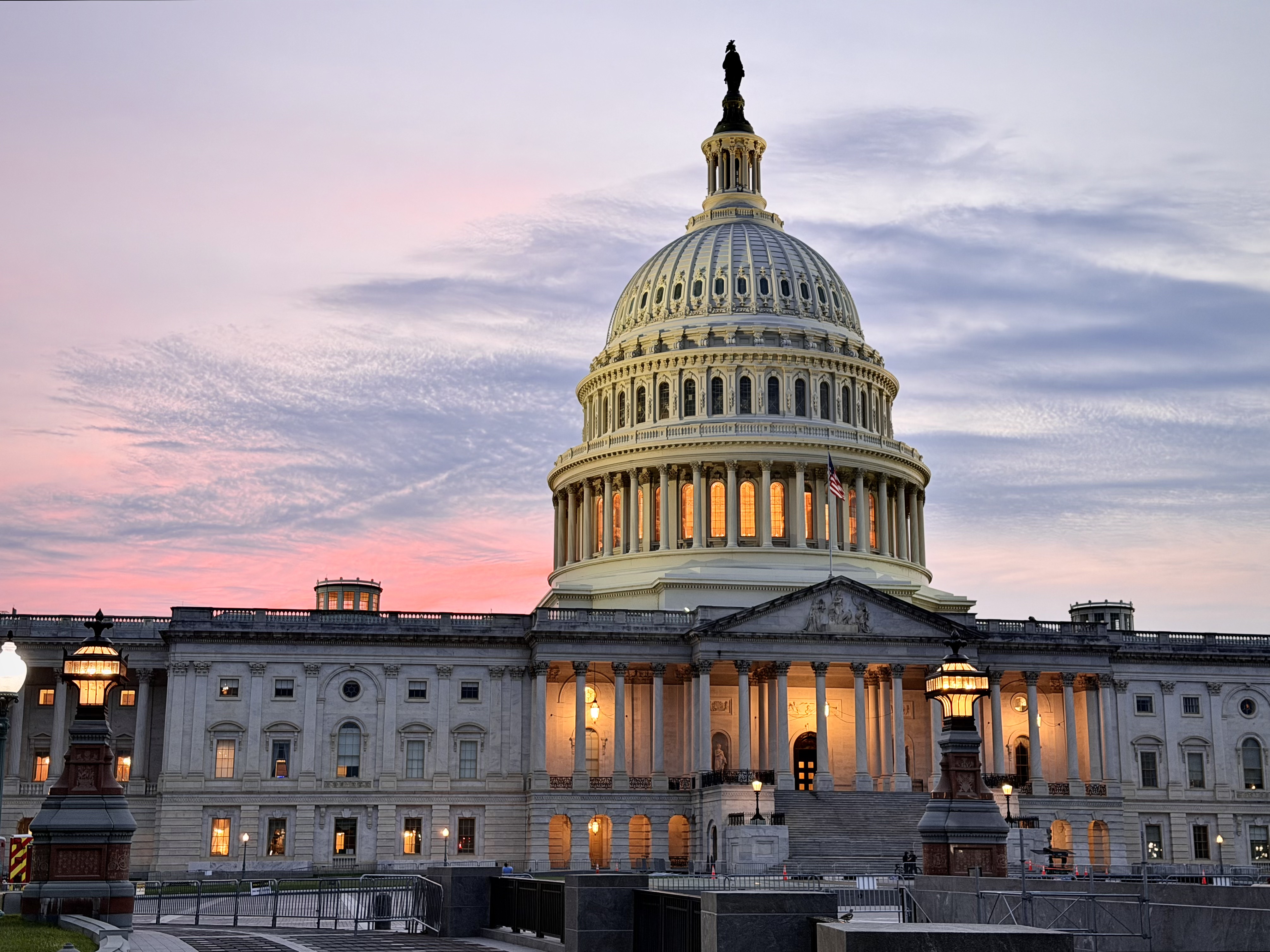 The United States Capitol at sunset